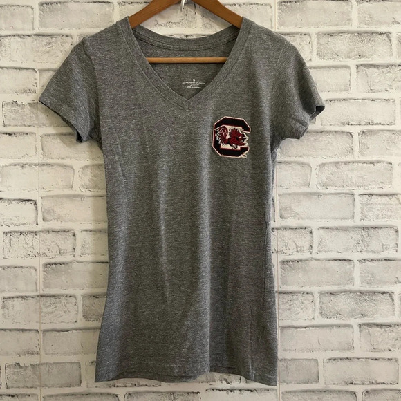 Women’s USC Gamecocks gray v-neck patch logo short sleeve t-shirt Size Small - Picture 1 of 3